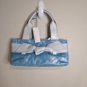Roberta Gandolfi Italy Leather Handbag Blue Bow Satchel Tote NWT Luxury Designer